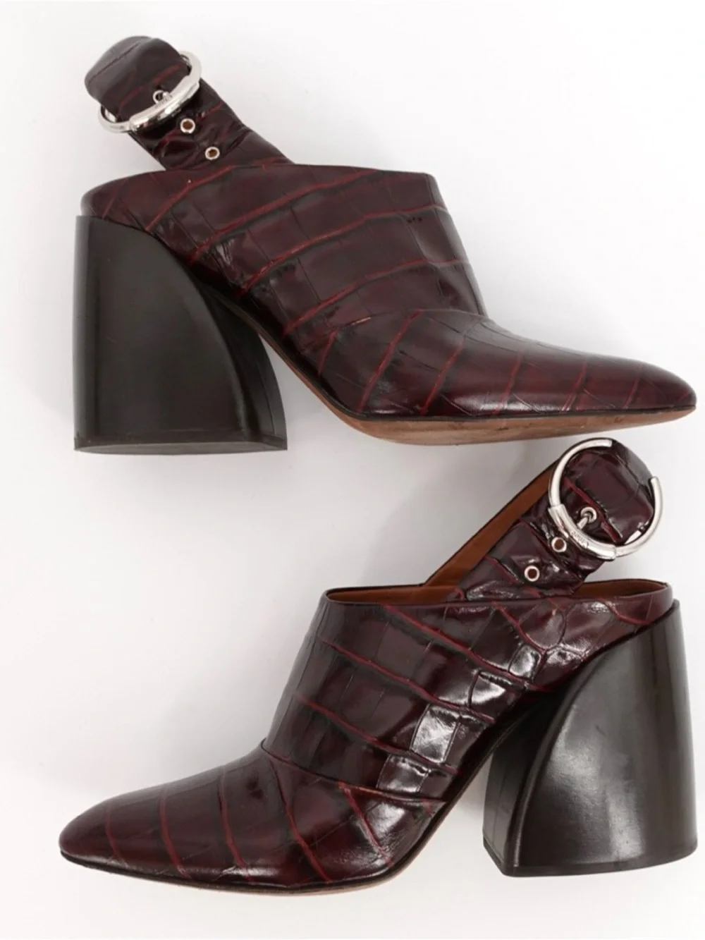 Chloé Croc Embossed Slingback Mule Block Heel Burgundy EU 38 - Picture 9 of 9